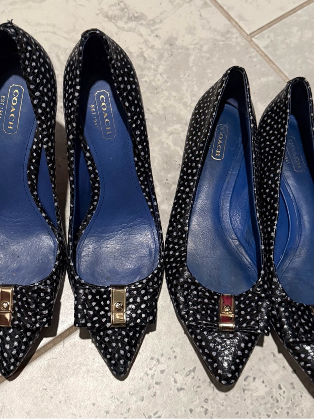 Coach Black Polka Dot Pointed Toe Flats and matching high heels. 2 pair bundle